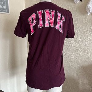 Victoria’s Secret Pink Burgundy Wine Pink Camouflage Dog Logo Pocket Tee Shirt S